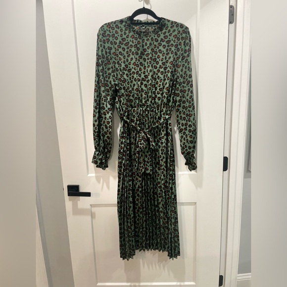 Green leopard with orange midi dress long sleeve size XL - Picture 4 of 5